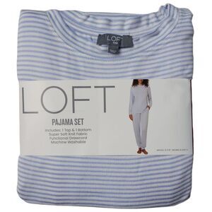 Loft Women's Soft Knit Long Sleeve Top & Pant Henley Sleep Set - Blue